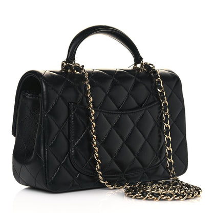 Chanel Lambskin Quilted Mini Top Handle Rectangular Flap Black 3 of 15
