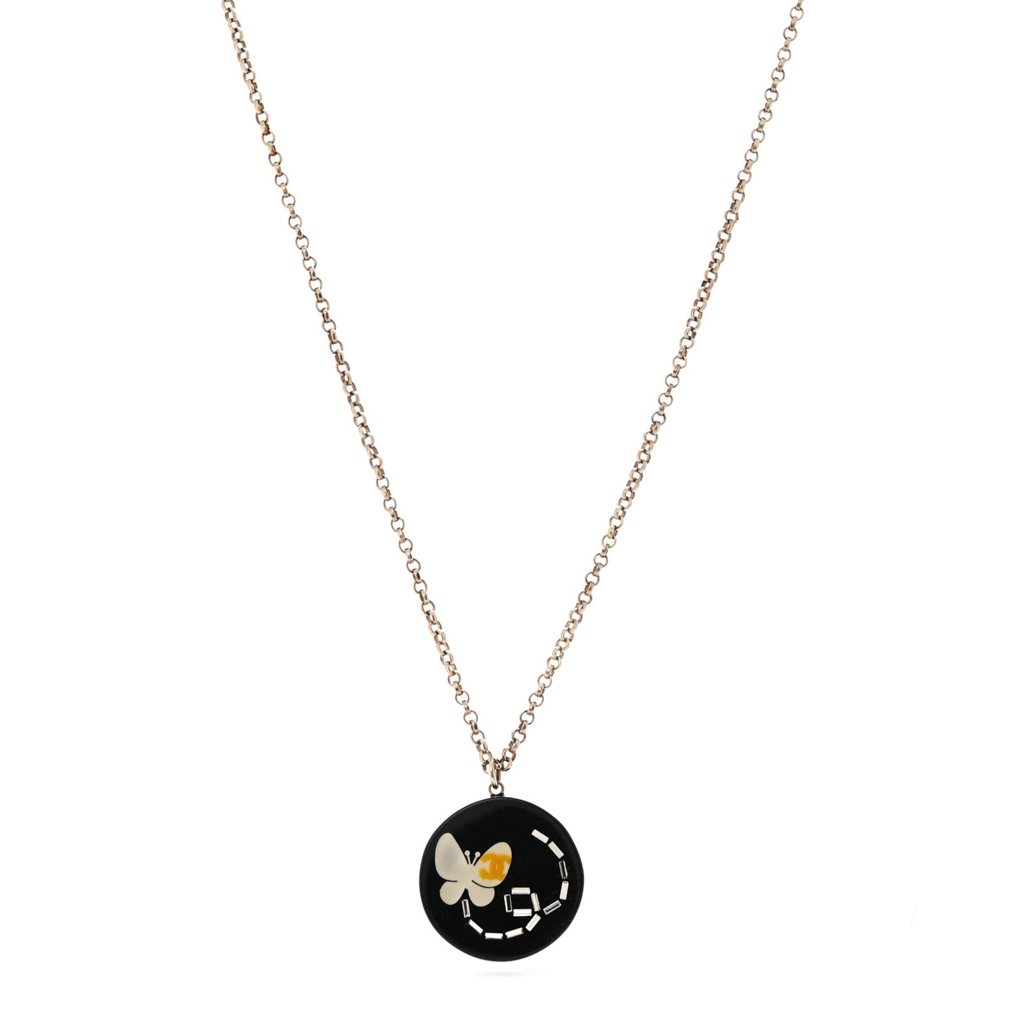 Resin Crystal Butterfly CC Pendant Necklace Gold Black
