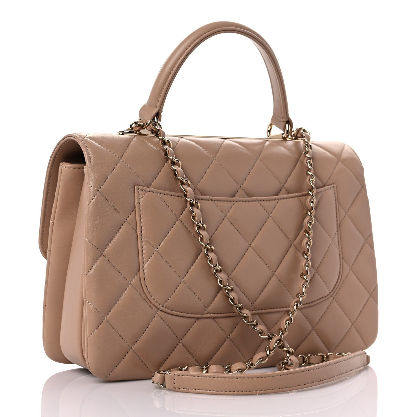 Lambskin Quilted Medium Trendy CC Flap Dual Handle Bag Beige