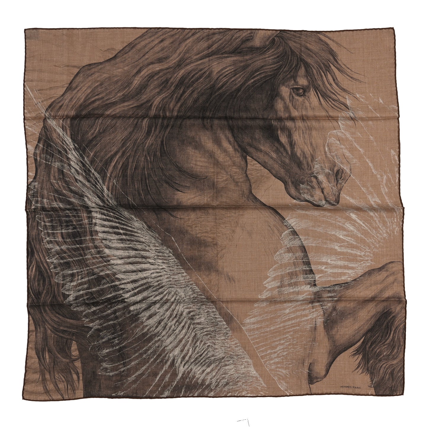 Cashmere Silk Les Ailes De Pegase Scarf 100 Caramel Black Creme