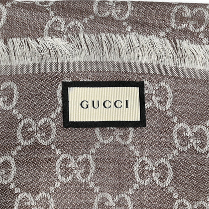 Gucci Wool Silk Monogram GGWeb Fringe Shawl Bitume Ivory 3 of 4