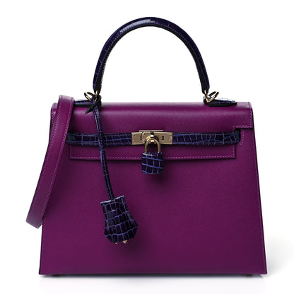 Hermes Madame Calfskin Shiny Niloticus Crocodile Kelly Sellier Touch 25 Anemone Amethyst 1 of 11