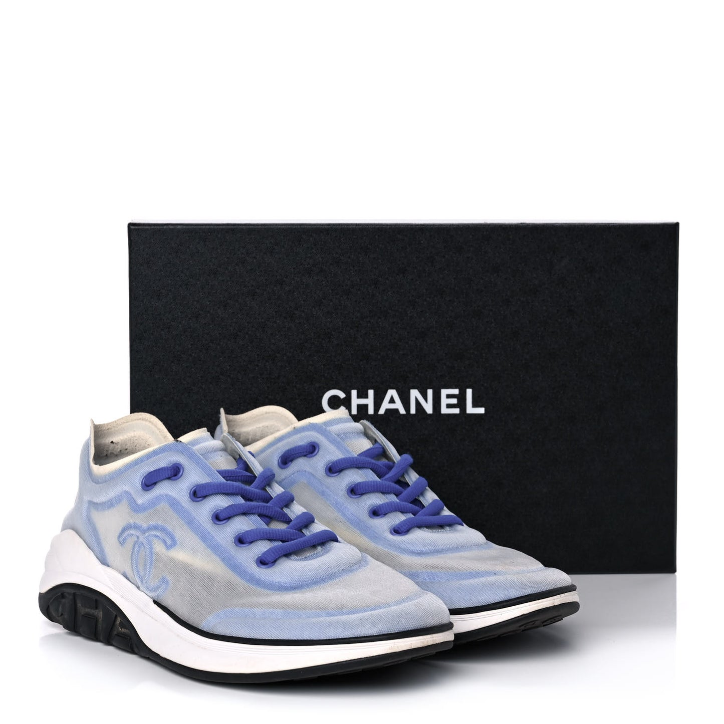 Calfskin Mesh Lycra Womens Logo Sneakers 41 White Blue