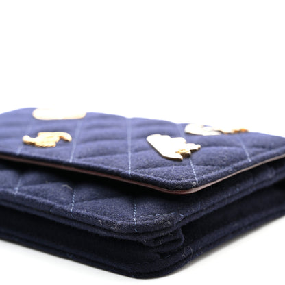 Chanel Felt Quilted Paris-Hamburg Charms Wallet On Chain WOC Dark Navy 10 of 10