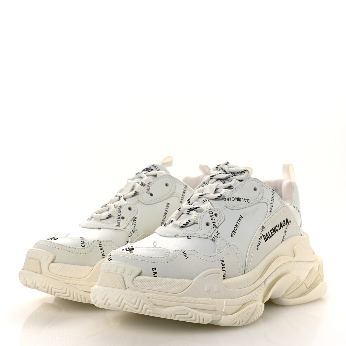 Technical Fabric Allover Logo Womens Triple S Sneakers 39 White Black