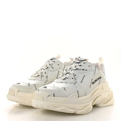 Balenciaga Technical Fabric Allover Logo Womens Triple S Sneakers 39 White Black 4 of 11