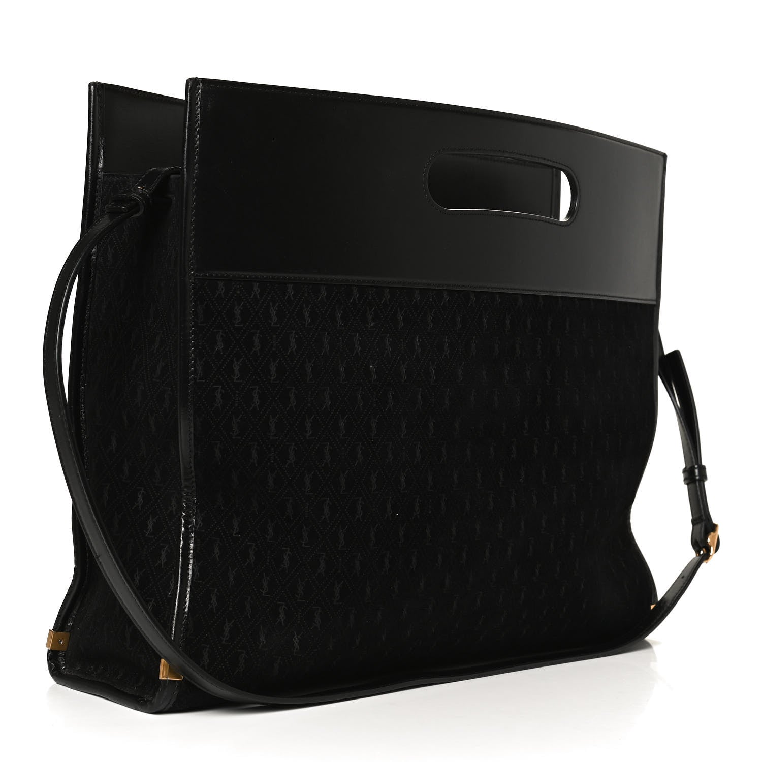 Saint Laurent Suede All-Over Monogram Convertible Tote Black 2 of 11