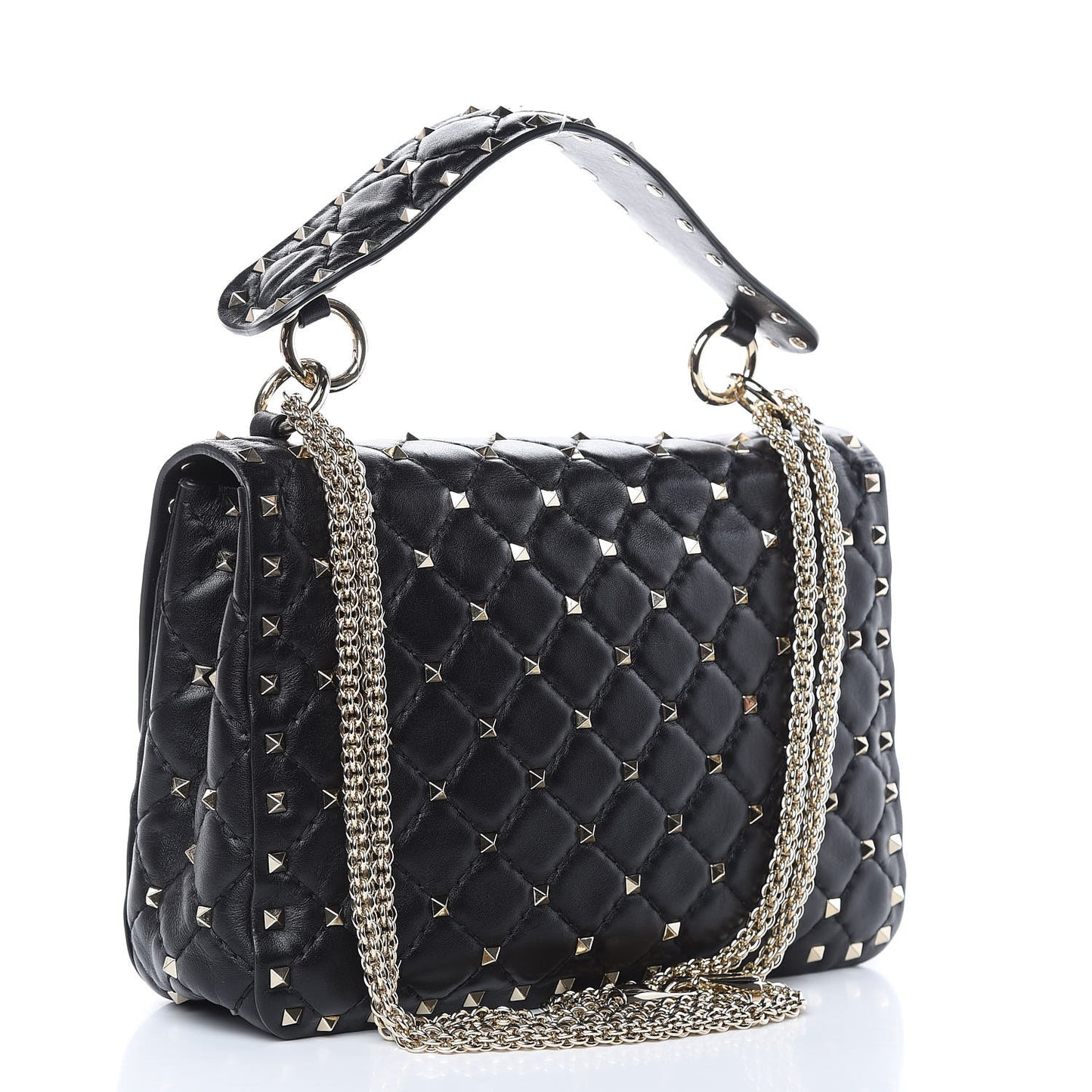 Lambskin Medium Rockstud Spike Shoulder Bag Black