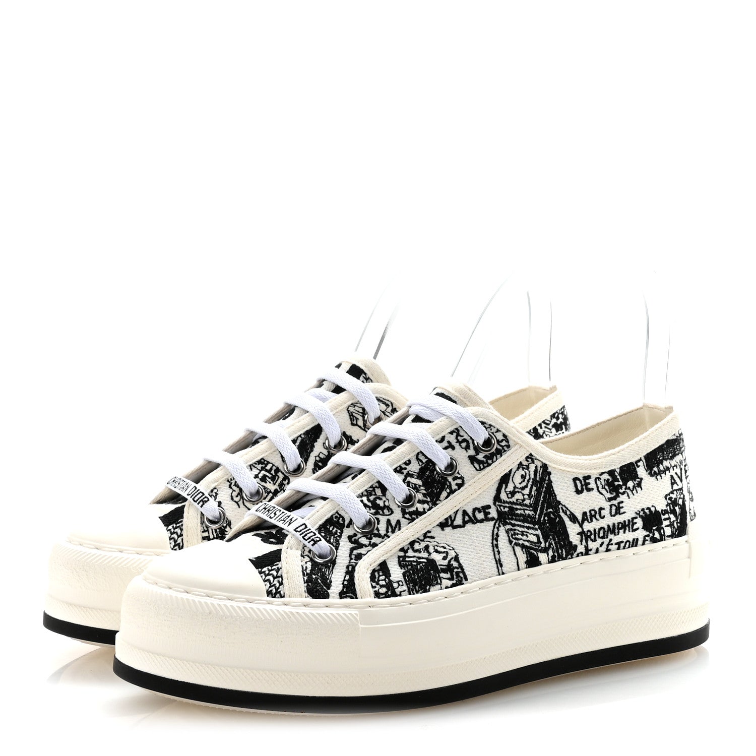 Christian Dior Canvas Embroidered Plan De Paris Womens Walk'N'Dior Platform Sneakers 36.5 White Black 8 of 20