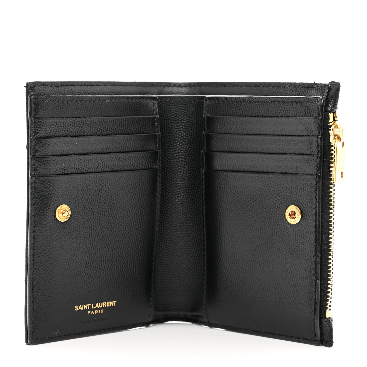 Saint Laurent Grain De Poudre Matelasse Chevron Monogram Zipped Two-Part Wallet Black 5 of 7