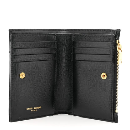 Saint Laurent Grain De Poudre Matelasse Chevron Monogram Zipped Two-Part Wallet Black 5 of 7
