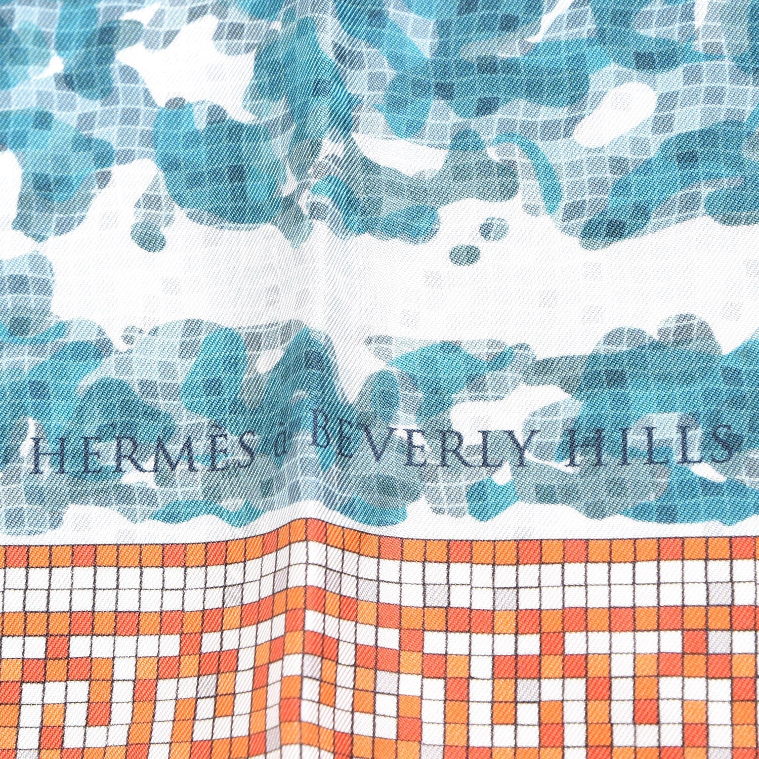 Hermes Silk A Beverly Hills Scarf 90 Orange Bleu Blanc 6 of 6