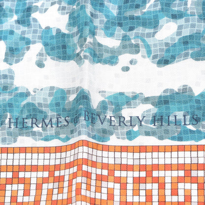 Hermes Silk A Beverly Hills Scarf 90 Orange Bleu Blanc 6 of 6