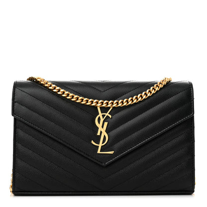 Saint Laurent Grain De Poudre Matelasse Chevron Monogram Chain Wallet Black 1 of 13