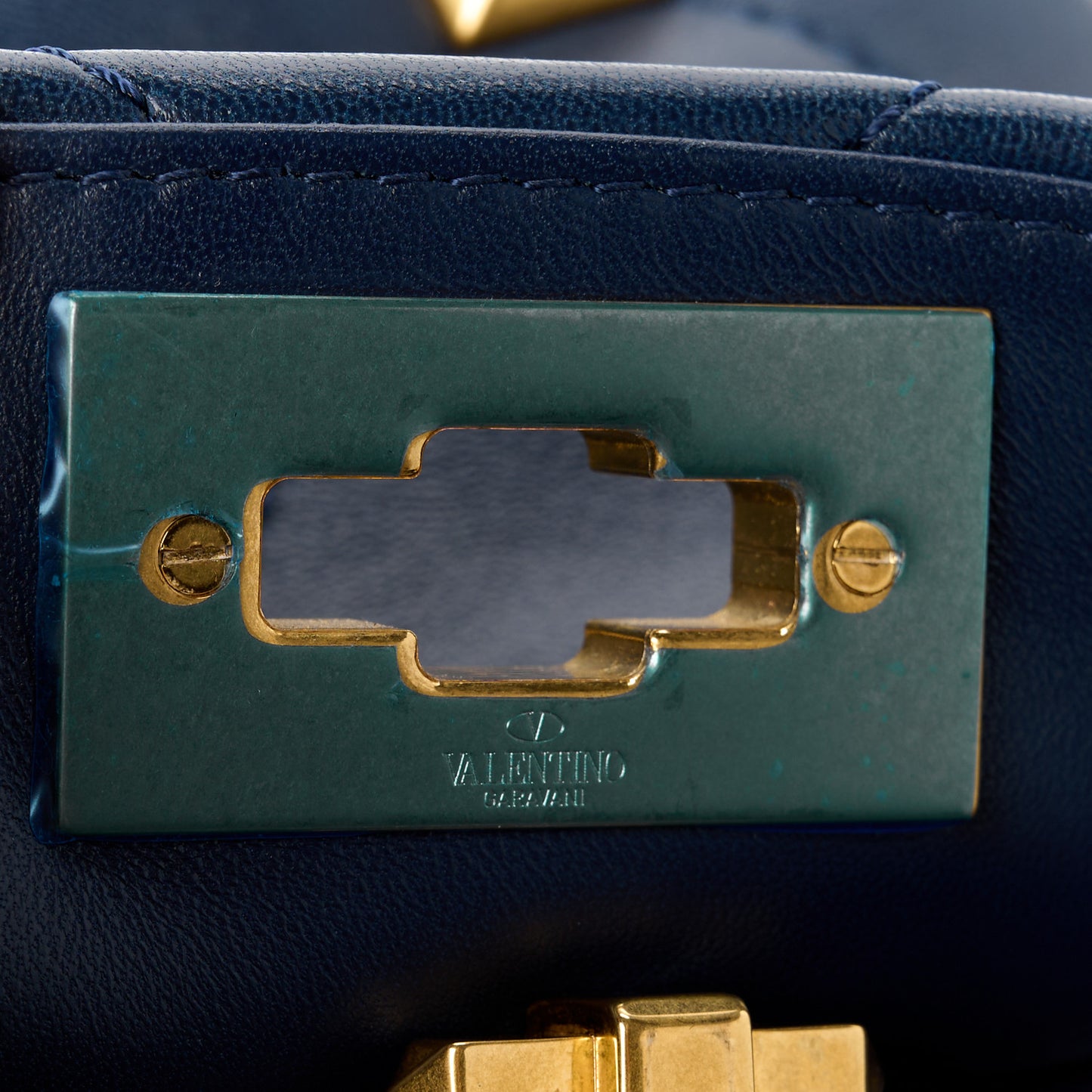 VALENTINO GARAVANI Nappa Small Roman Stud The Handle Bag Navy