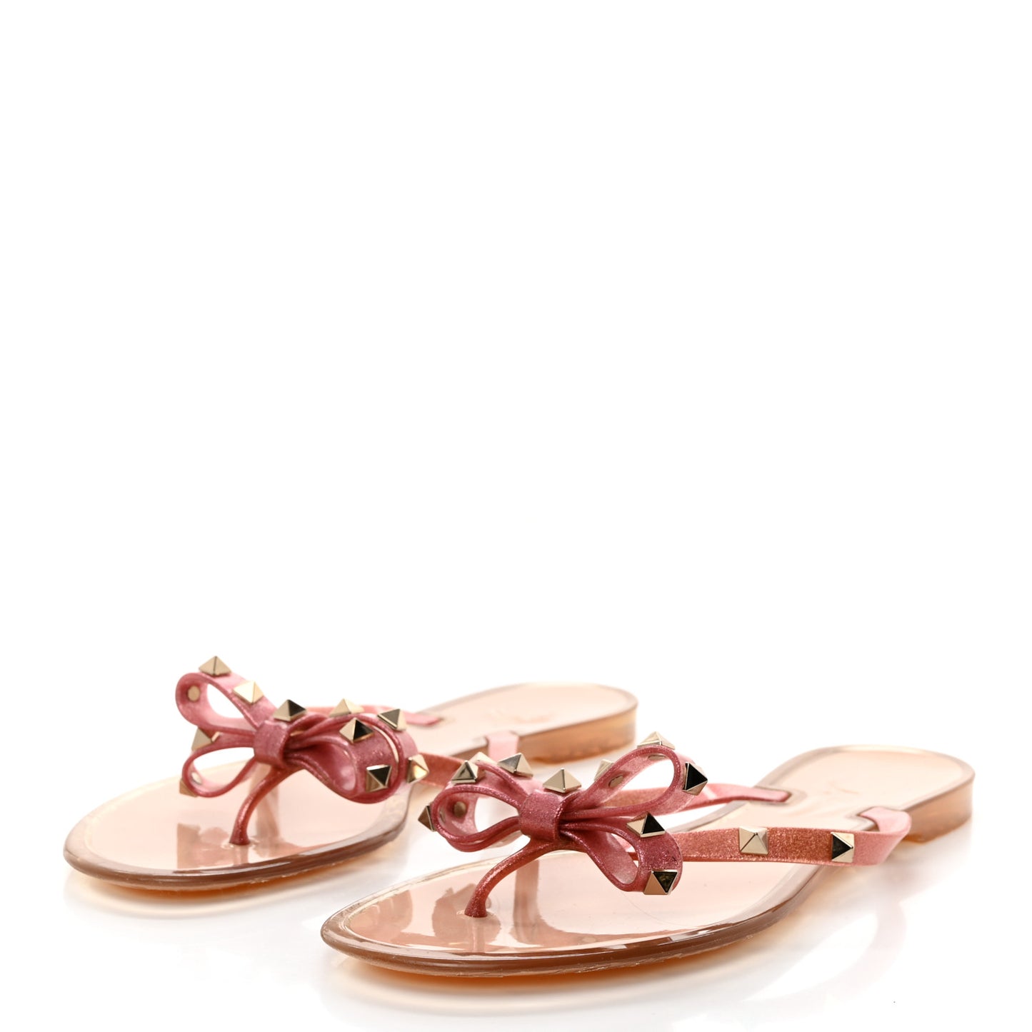 PVC Jelly Glitter Rockstud Bow Thong Sandals 41 Pink