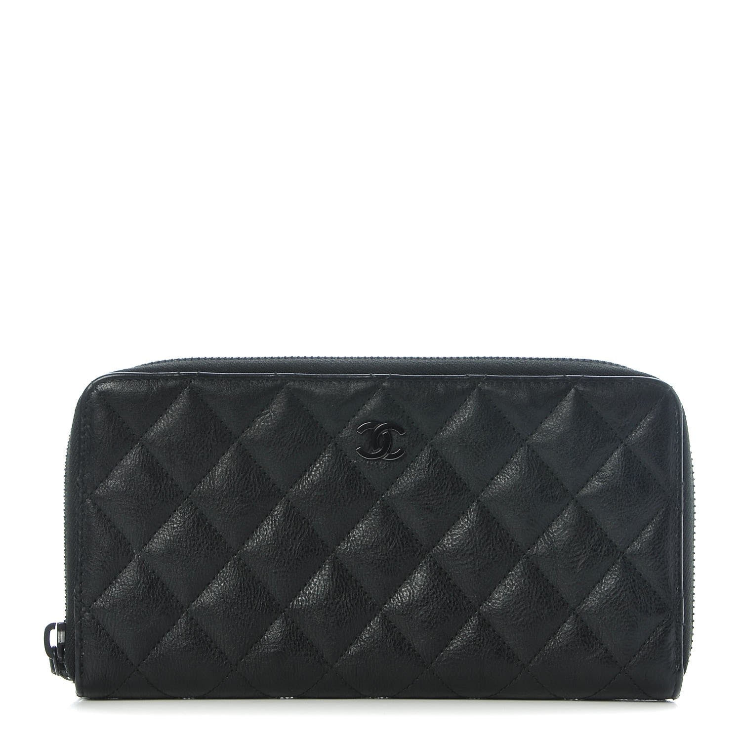 Chanel Crumpled Calfskin Quilted Large Zip Around Wallet So Black 1 of 8