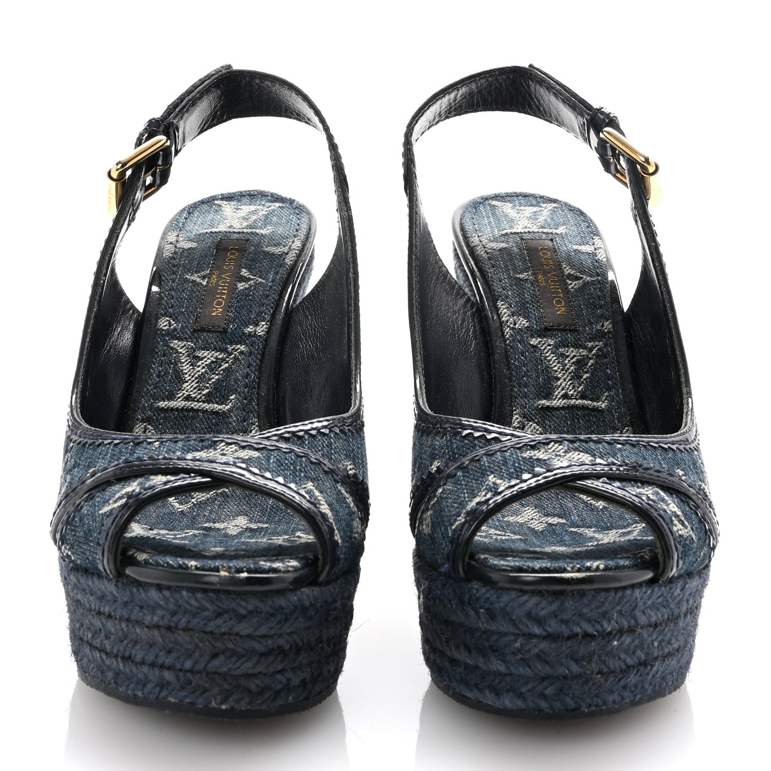 Louis Vuitton Denim Patent Espadrille Wedges 35 Blue 3 of 9