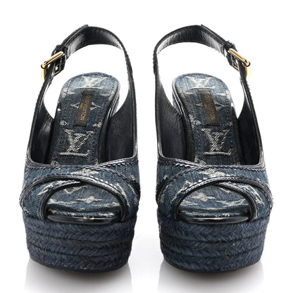 Louis Vuitton Denim Patent Espadrille Wedges 35 Blue 3 of 9