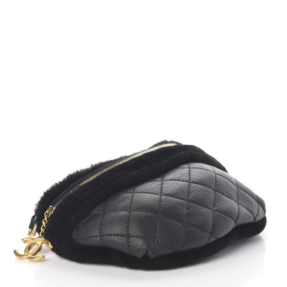 Chanel Calfskin Fur Quilted Waist Bag Fanny Pack Black 4 of 10