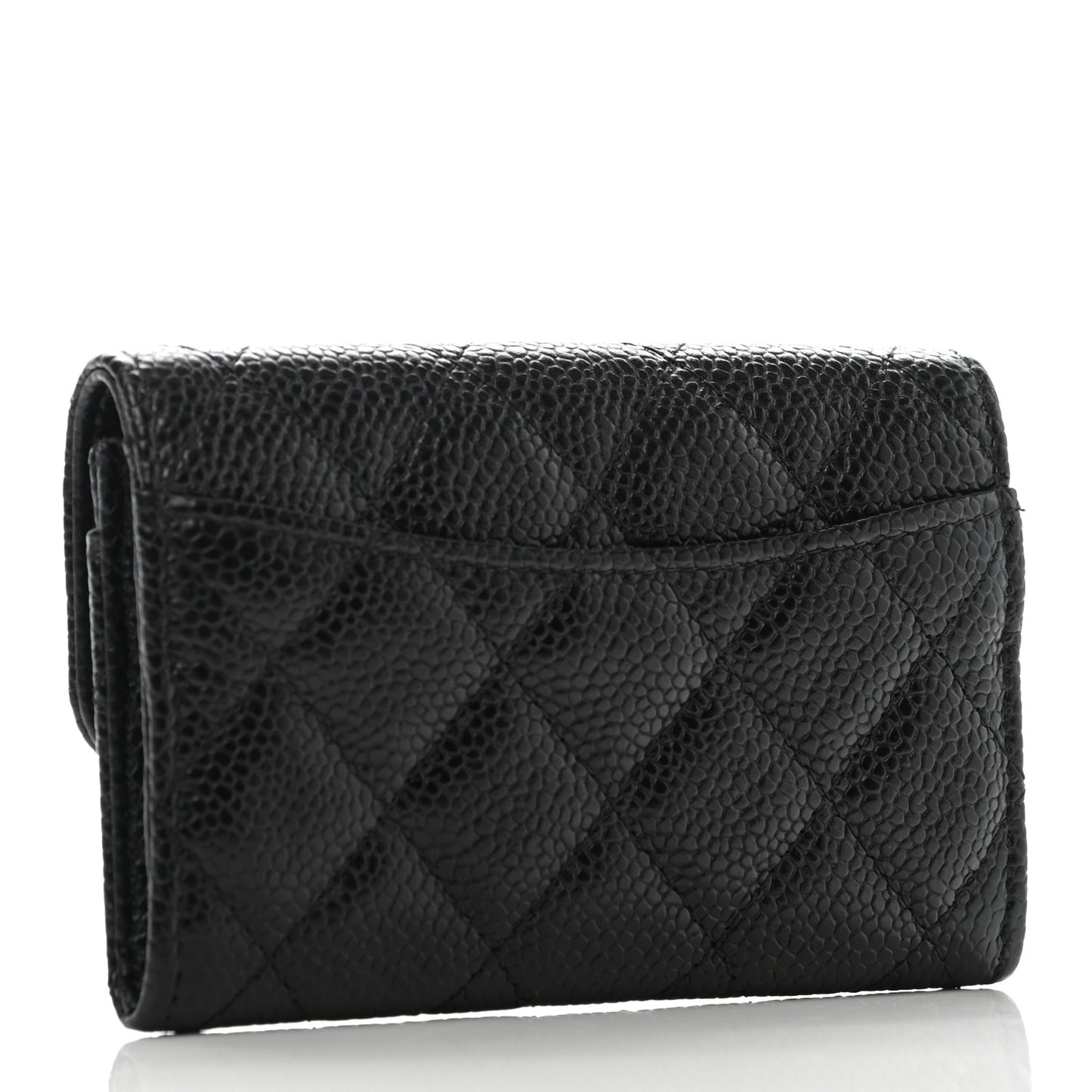 Caviar Quilted Flap Card Holder Wallet Black