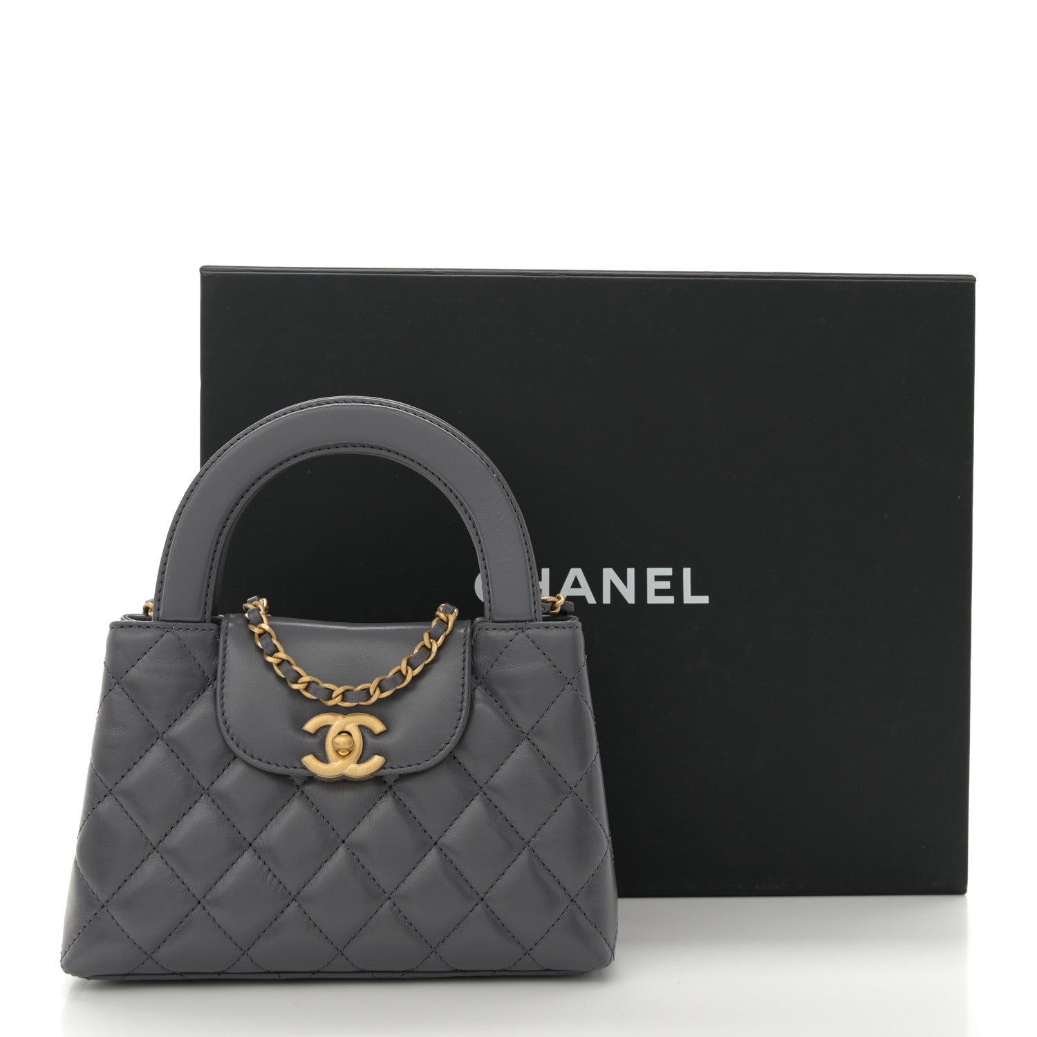 Chanel Shiny Aged Calfskin Quilted Nano Kelly Shopper Grey 11 of 11