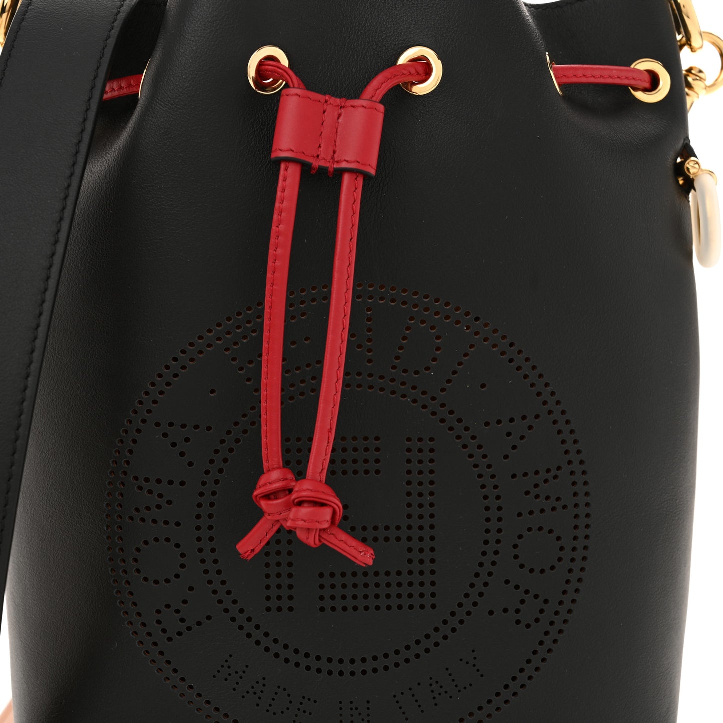 Vitello Grace F is Fendi Stamp Patch Perforated Small Mon Tresor Bucket Bag Black