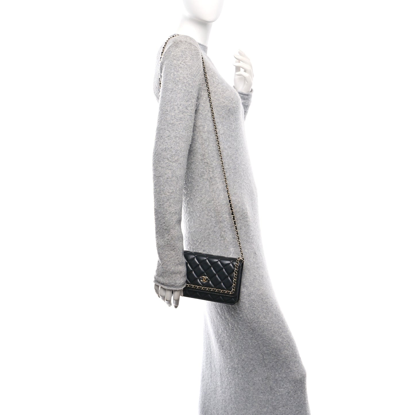 Lambskin Quilted Chain Around Wallet On Chain WOC Black