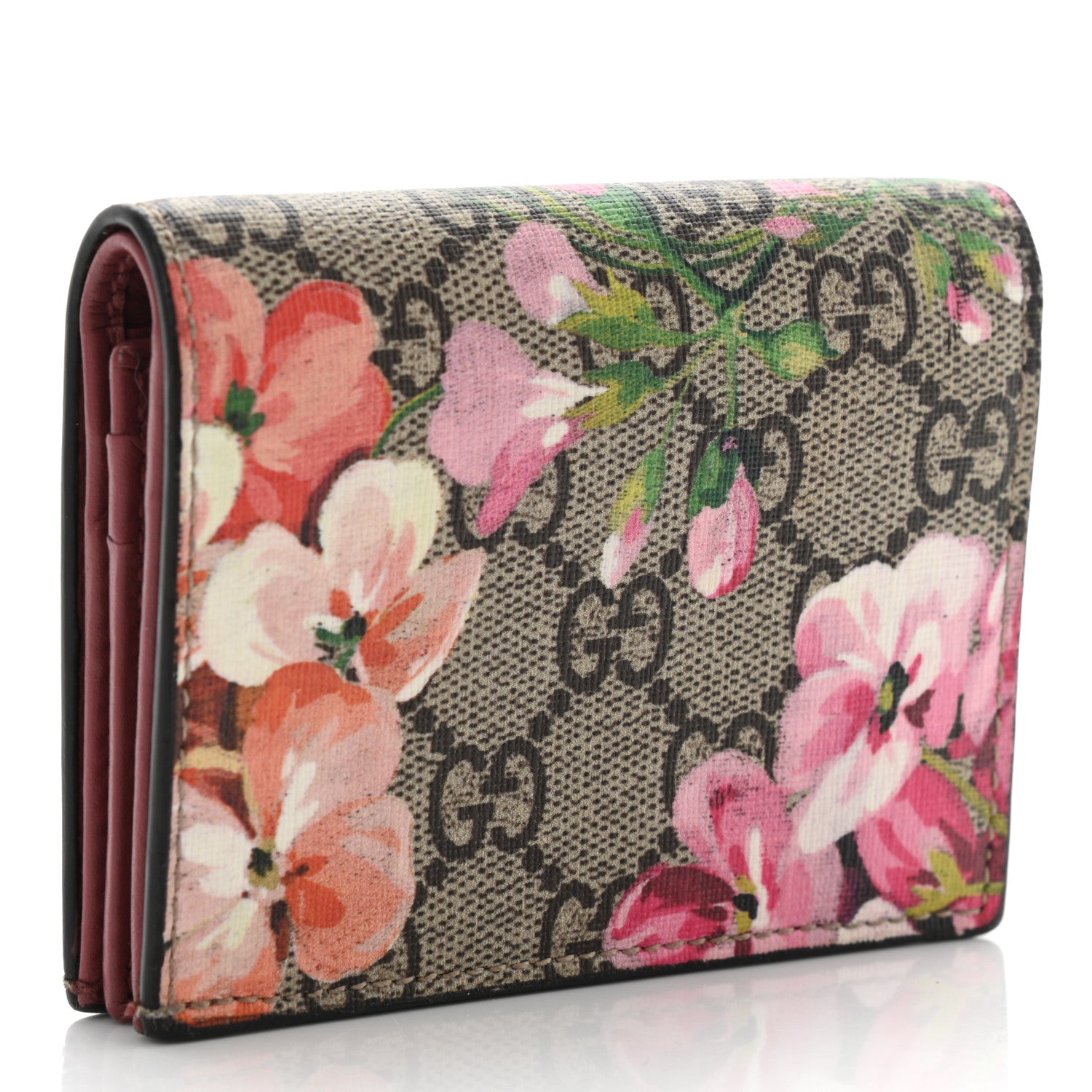 Gucci GG Supreme Monogram Blooms Card Case Wallet Beige Multicolor Dry Rose 3 of 11