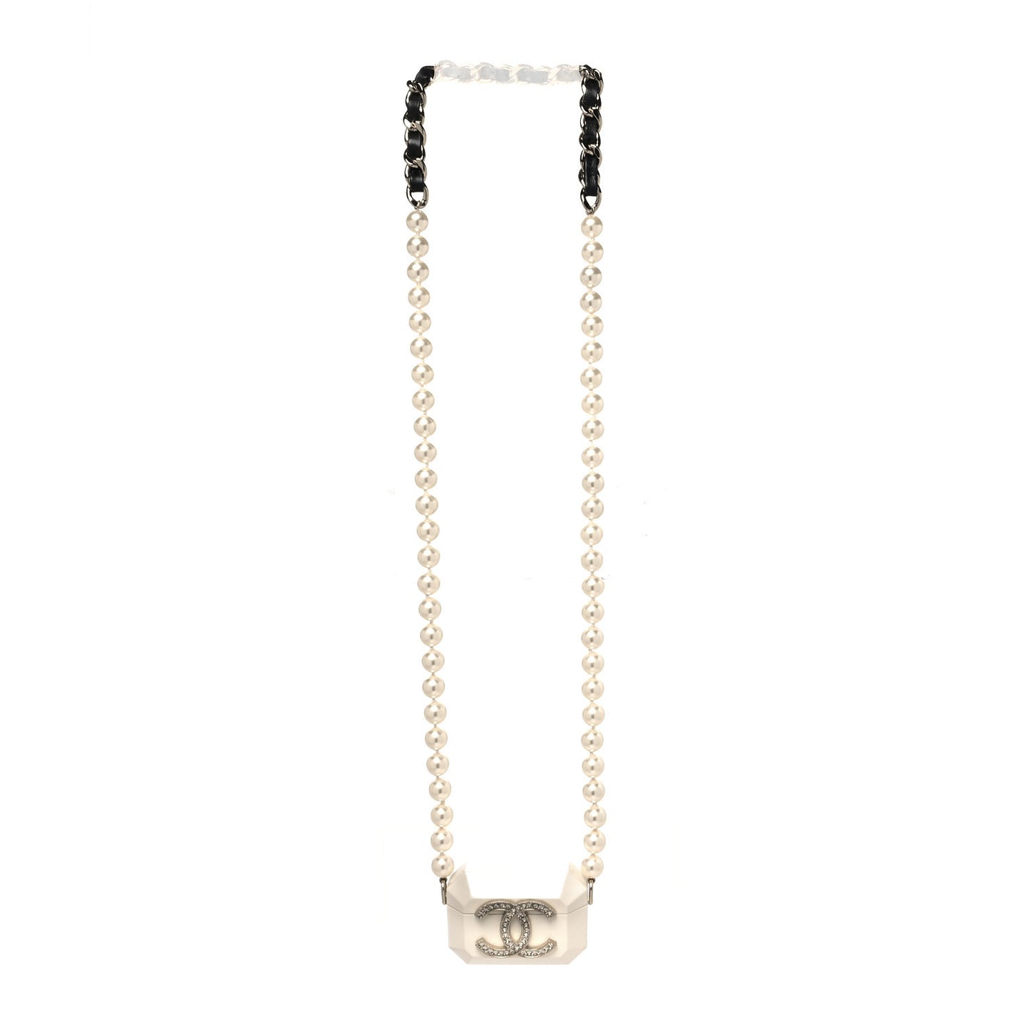 Resin Crystal Pearl Lambskin Airpods Pro Holder Necklace Pearly White