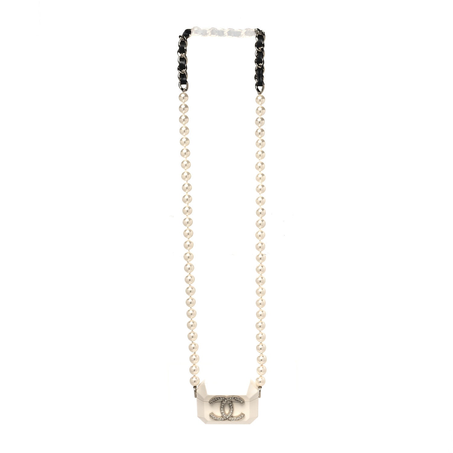 Chanel Resin Crystal Pearl Lambskin Airpods Pro Holder Necklace Pearly White 3 of 7