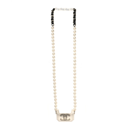 Chanel Resin Crystal Pearl Lambskin Airpods Pro Holder Necklace Pearly White 3 of 7
