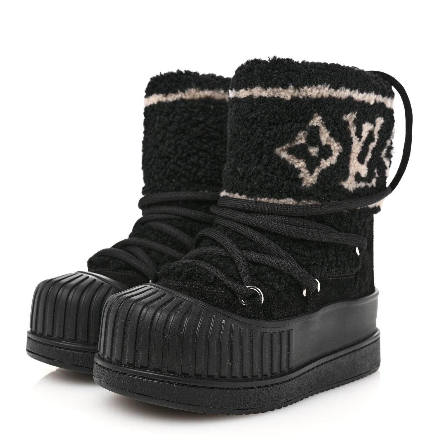 Louis Vuitton Suede Shearling Polar Flat Half Boots 35 Black 4 of 11