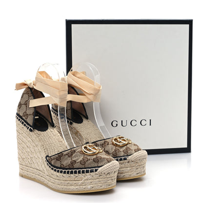 Gucci Monogram Matelasse GG Marmont Ankle Wrap Platform 35/120mm Espadrille Wedges 39.5 Beige Ebony Black Sand Storm 10 of 10