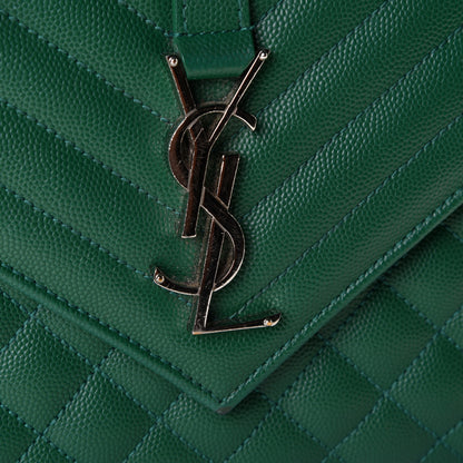 Saint Laurent Grain De Poudre Textured Mixed Matelasse Triquilt Medium Monogram Satchel Green 8 of 9