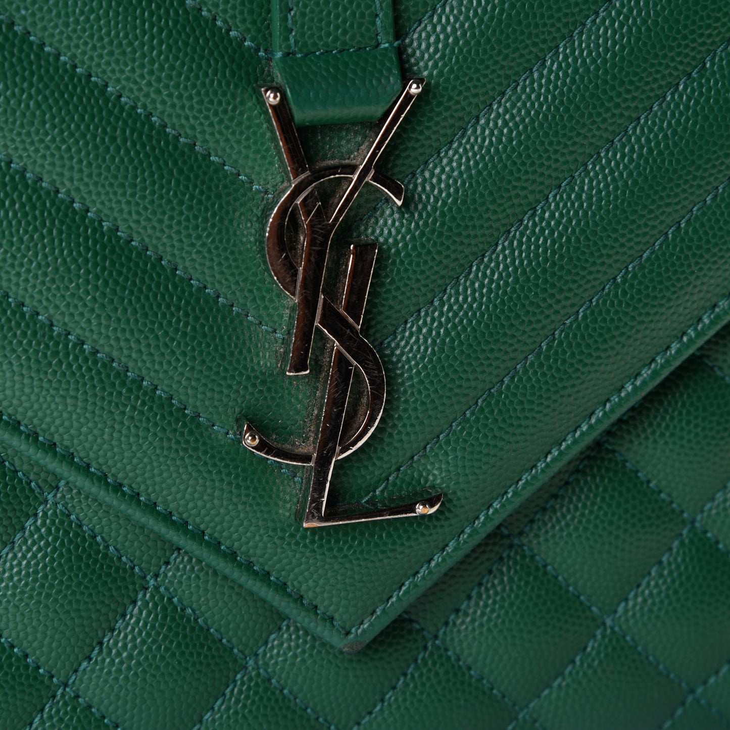 Grain De Poudre Textured Mixed Matelasse Triquilt Medium Monogram Satchel Green
