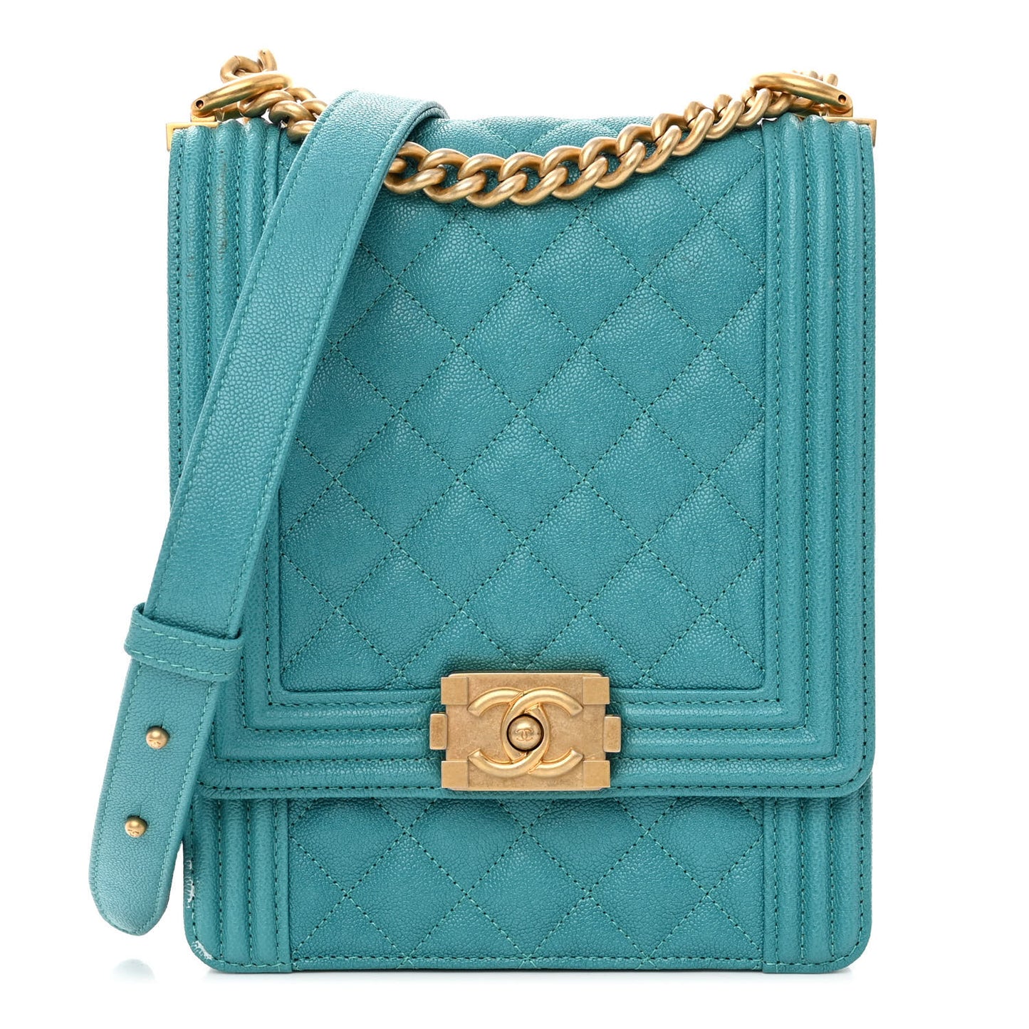 Caviar Quilted North South Boy Flap Turquoise