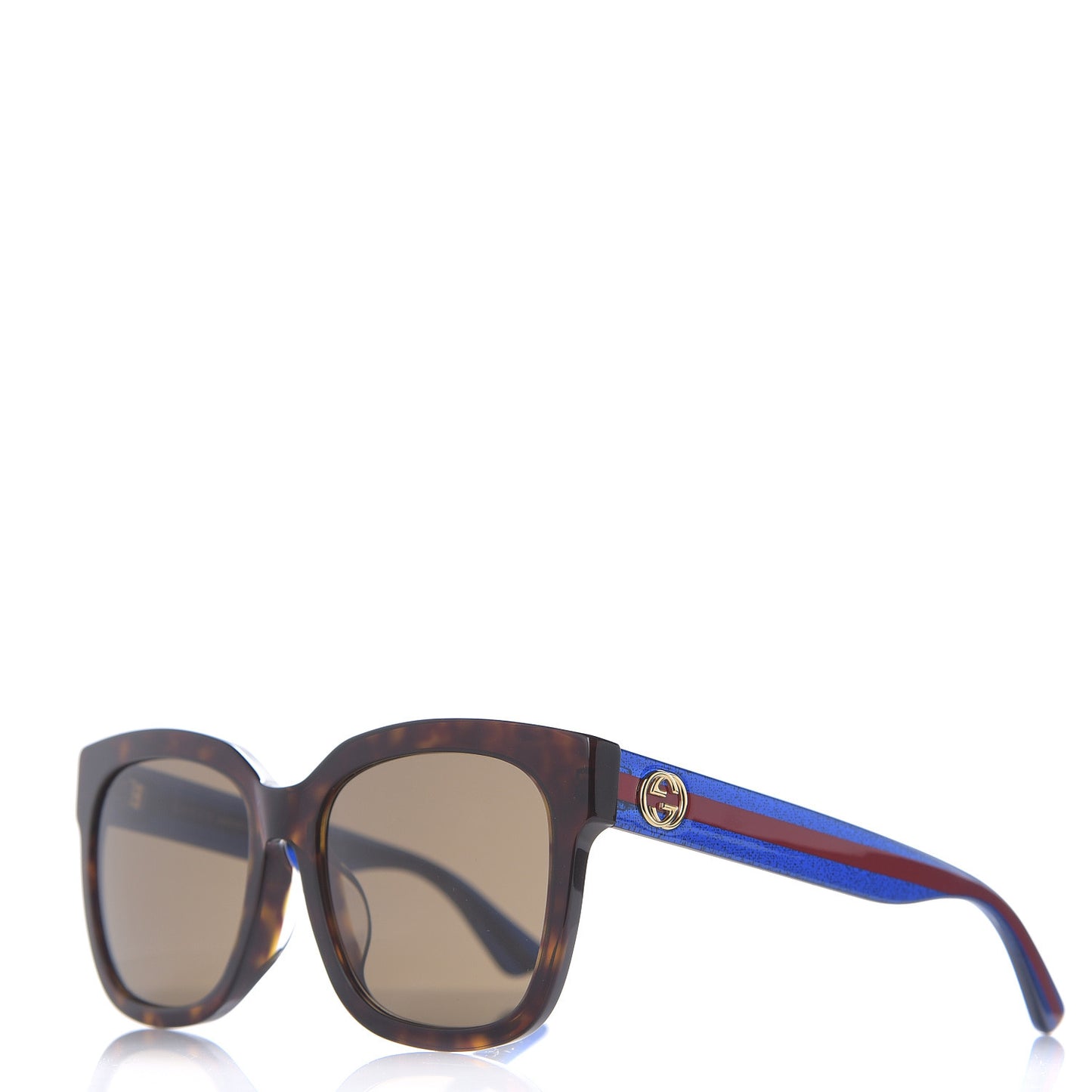Square Frame Glitter Sunglasses GG0034SA Tortoise Blue