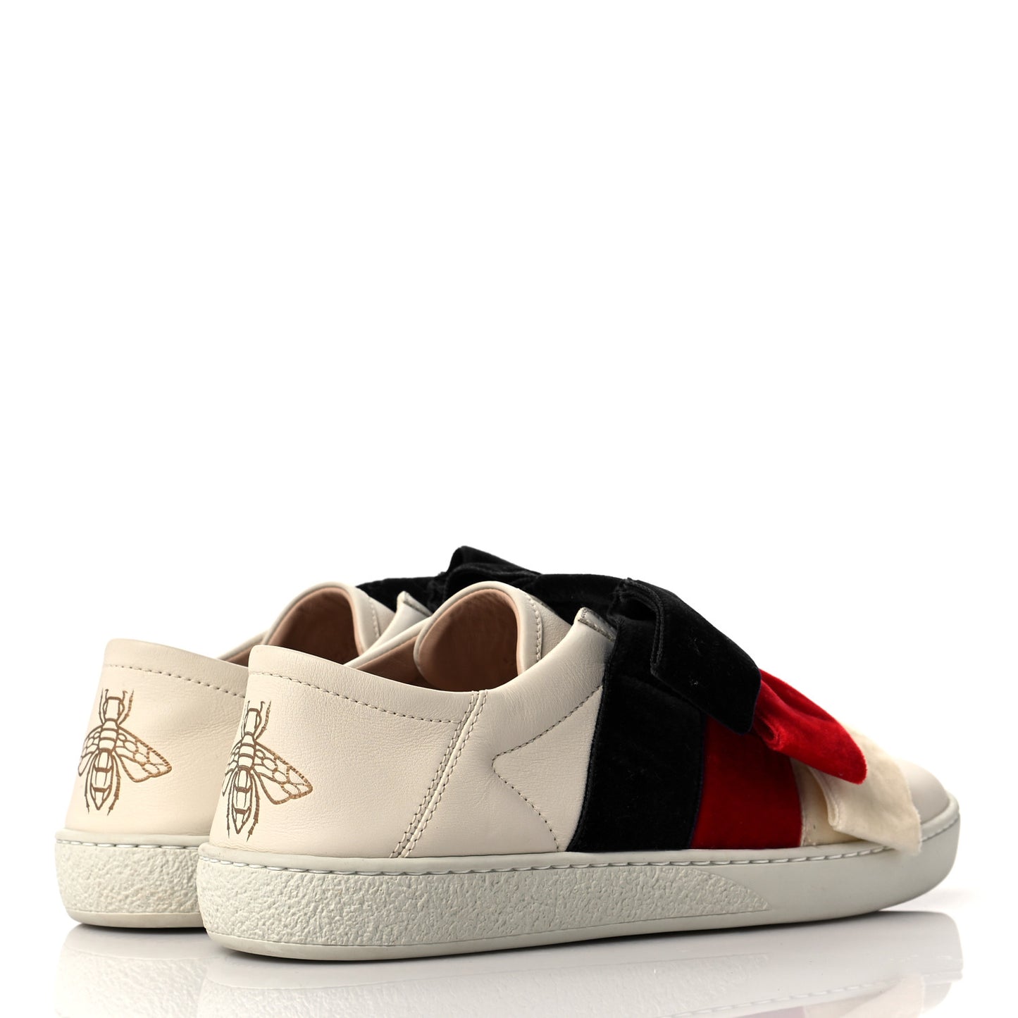 Calfskin Velvet Womens Bow Ace Sneakers 37 White