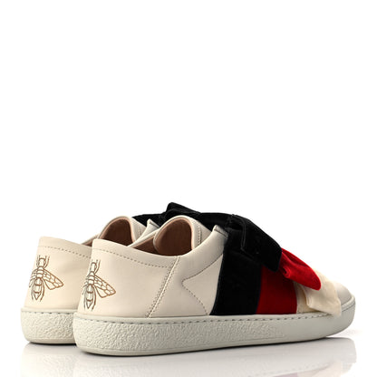 Gucci Calfskin Velvet Womens Bow Ace Sneakers 37 White 4 of 8