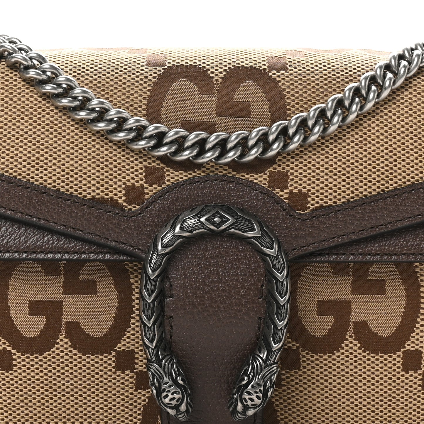 Monogram Jumbo GG Textured Dollar Calfskin Small Dionysus Shoulder Bag Camel Ebony New Acero
