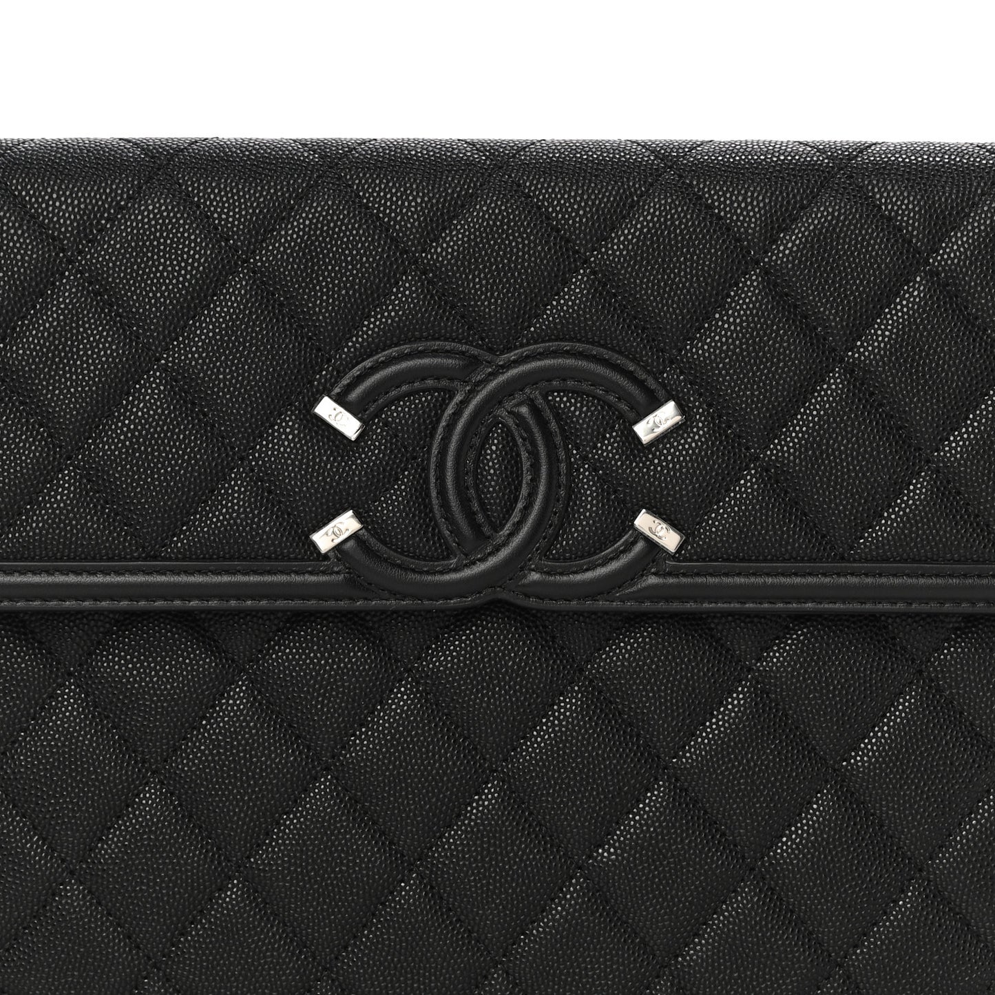 Caviar Quilted Filigree Flap Pouch Black