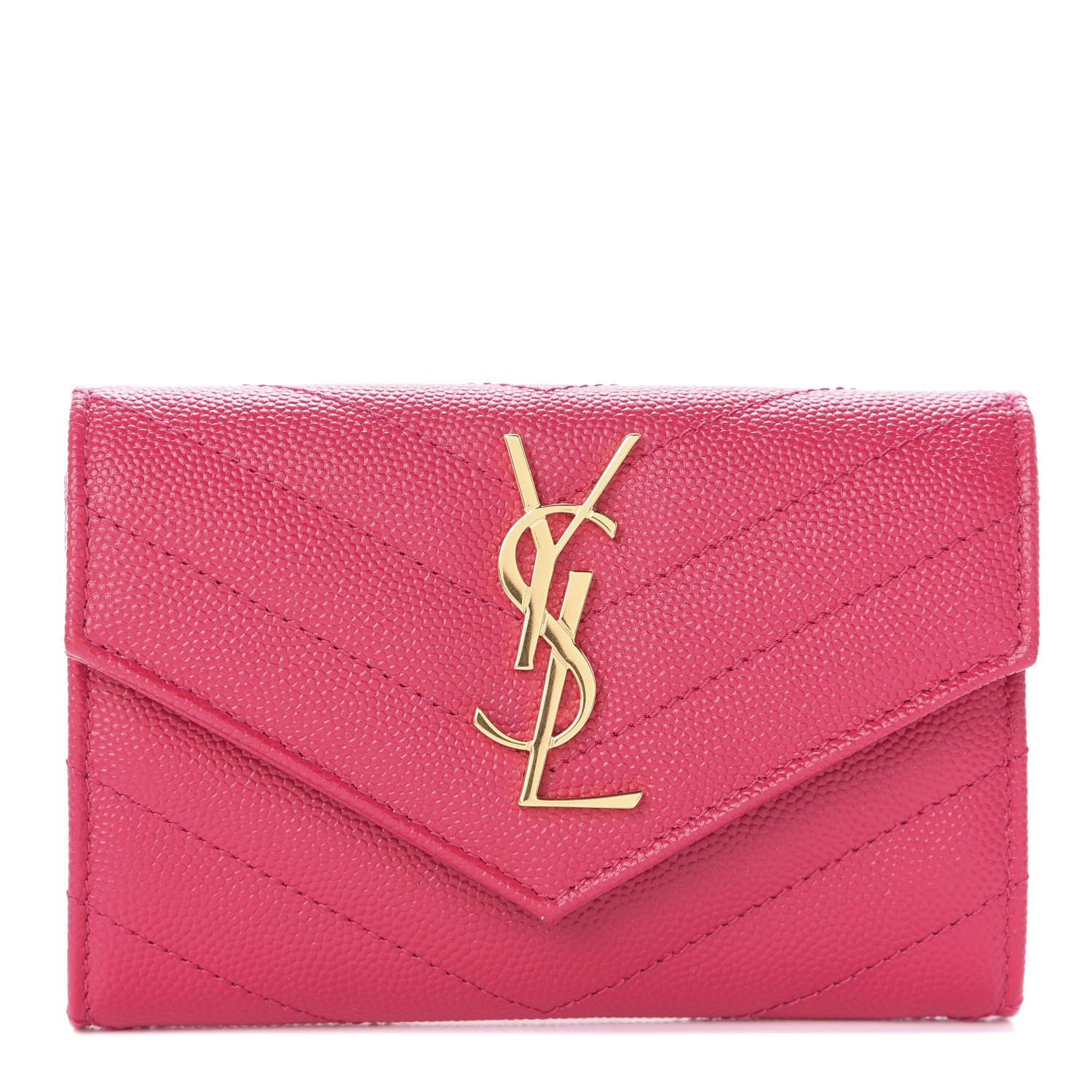 Saint Laurent Grain De Poudre Matelasse Chevron Small Monogram Envelope Wallet Fresh Fuchsia 1 of 6