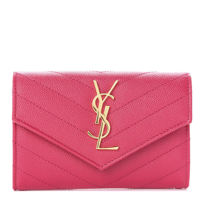 Saint Laurent Grain De Poudre Matelasse Chevron Small Monogram Envelope Wallet Fresh Fuchsia 1 of 6