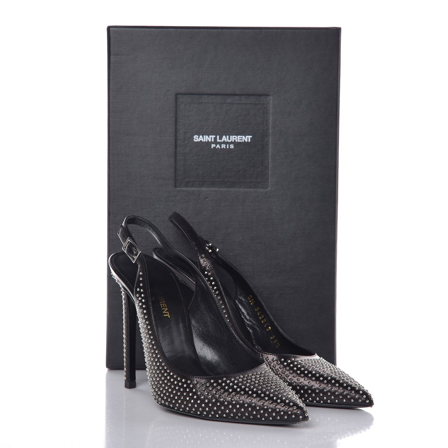 Calfskin Studded Paris 105 Slingback Pumps 38.5 Black