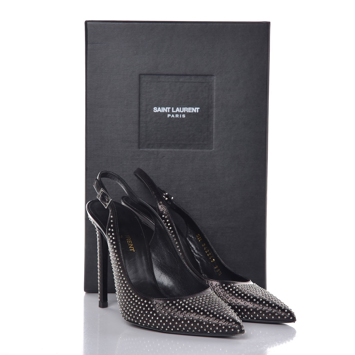Saint Laurent Calfskin Studded Paris 105 Slingback Pumps 38.5 Black 12 of 12