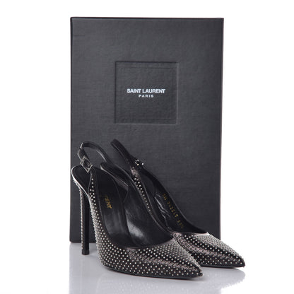 Saint Laurent Calfskin Studded Paris 105 Slingback Pumps 38.5 Black 12 of 12
