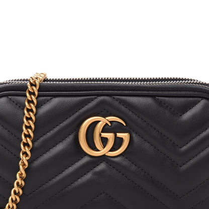Gucci Calfskin Matelasse Mini GG Marmont Chain Crossbody Bag Black 12 of 13