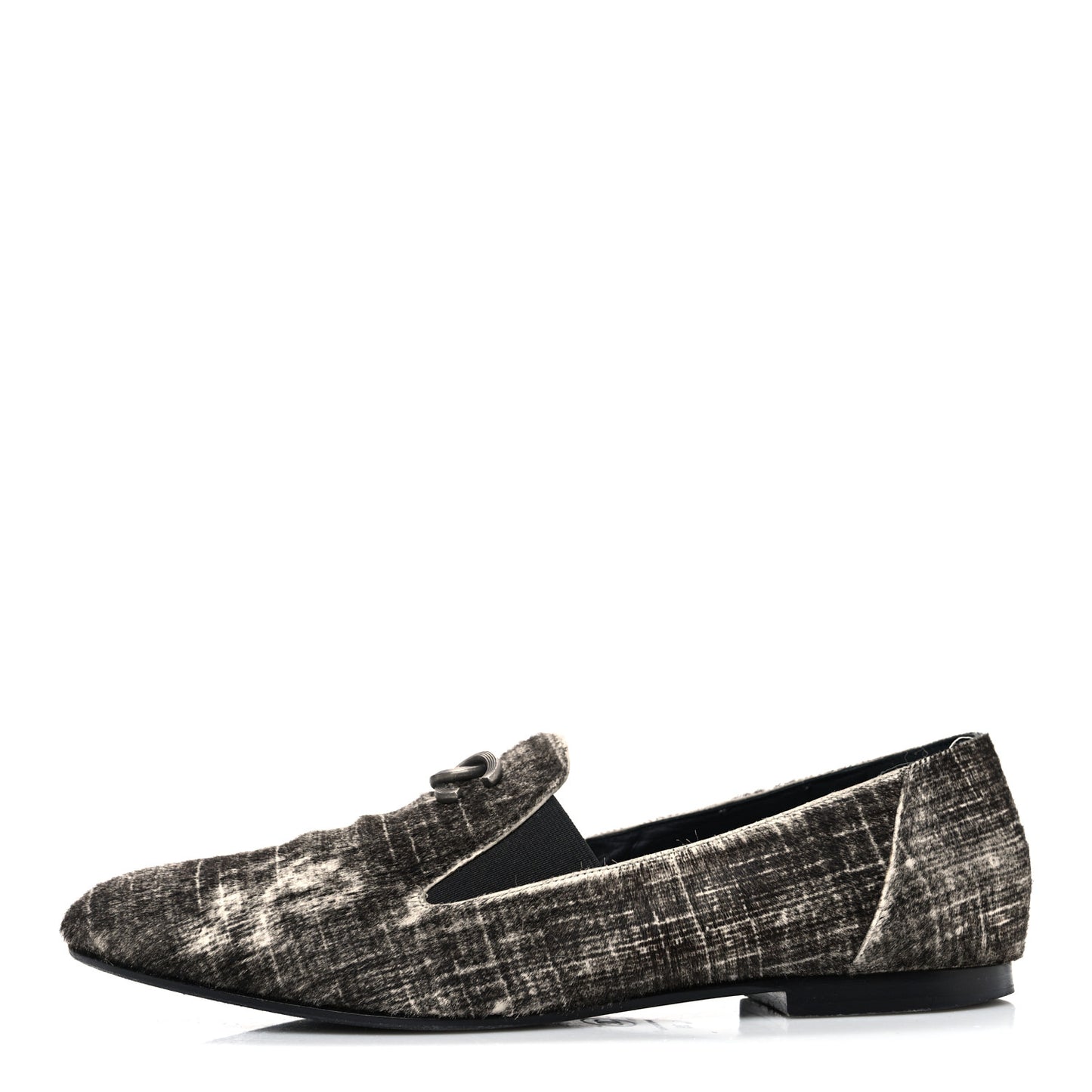 Pony Hair Calfskin CC Mocassin Loafers 39 Silver Black