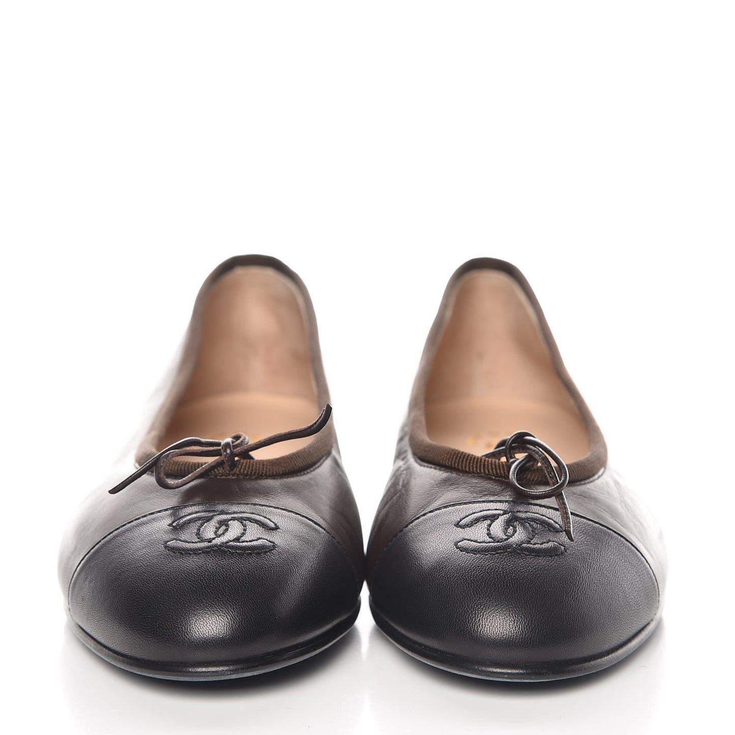 Lambskin Cap Toe CC Ballerina Flats 38.5 Marron Black